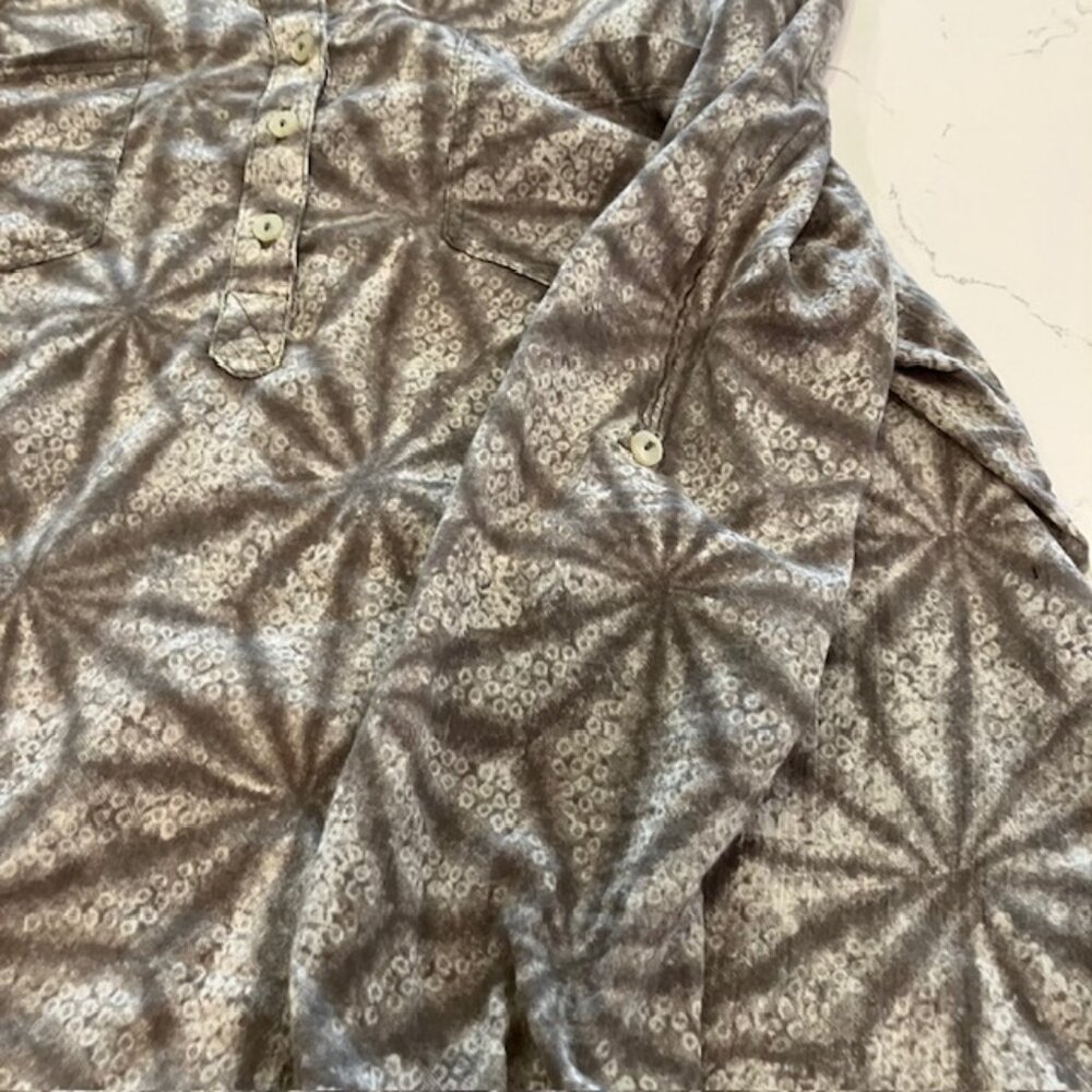 Carve Designs Green Leaf Print Blouse Womens XL Organic Cotton Gauze Lagenlook - Picture 5 of 9